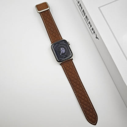 For Apple Watch Series 9 41mm Rhombus Pattern Magnetic Square Buckle Leather Watch Band(Dark Brown) by bashfashion