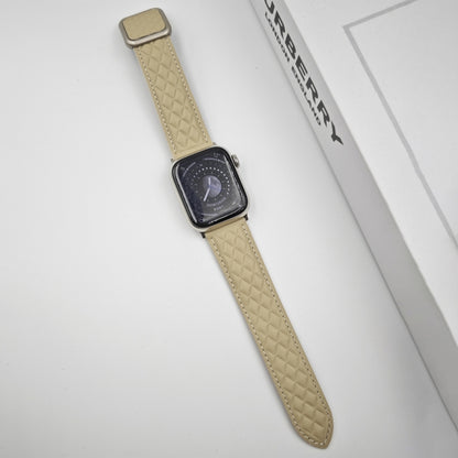 For Apple Watch Ultra 49mm Rhombus Pattern Magnetic Square Buckle Leather Watch Band(Starlight Color) by bashfashion