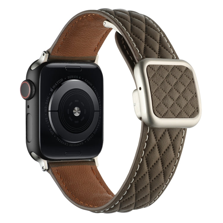 For Apple Watch SE 40mm Rhombus Pattern Magnetic Square Buckle Leather Watch Band(Brown) by bashfashion