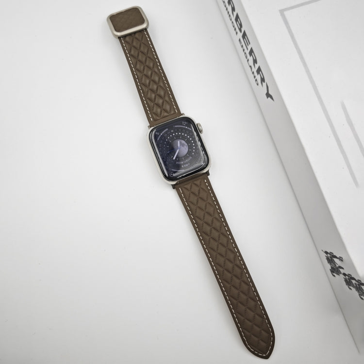 For Apple Watch Series 5 44mm Rhombus Pattern Magnetic Square Buckle Leather Watch Band(Brown) by bashfashion