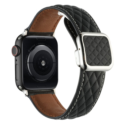 For Apple Watch Series 5 40mm Rhombus Pattern Magnetic Square Buckle Leather Watch Band(Black) by bashfashion