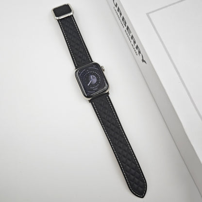 For Apple Watch Series 5 40mm Rhombus Pattern Magnetic Square Buckle Leather Watch Band(Black) by bashfashion