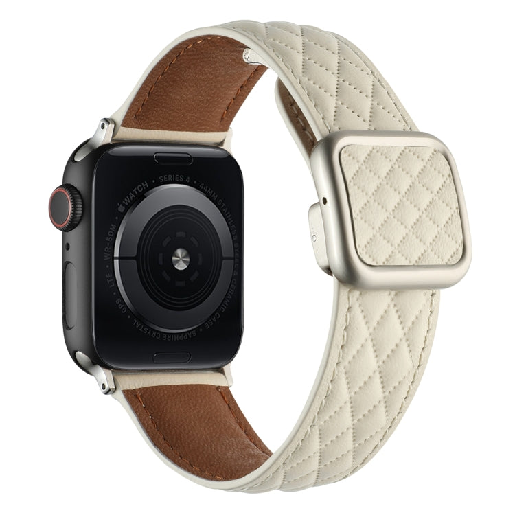 For Apple Watch Series 2 38mm Rhombus Pattern Magnetic Square Buckle Leather Watch Band(Creamy White) by bashfashion