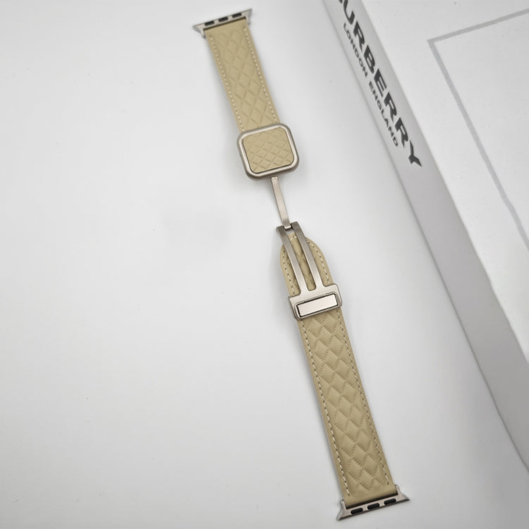 For Apple Watch Ultra 2 49mm Rhombus Pattern Magnetic Square Buckle Leather Watch Band(Army Green) by bashfashion