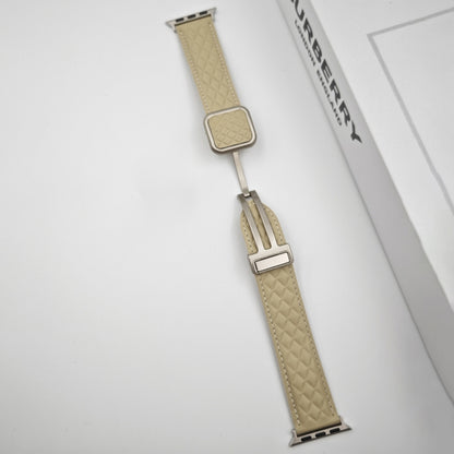 For Apple Watch SE 40mm Rhombus Pattern Magnetic Square Buckle Leather Watch Band(Dark Coffee) by bashfashion
