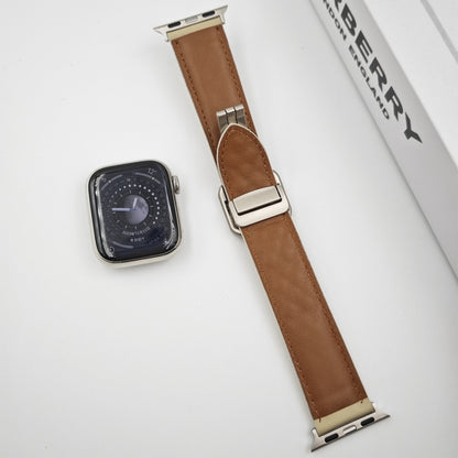 For Apple Watch SE 44mm Rhombus Pattern Magnetic Square Buckle Leather Watch Band(Dark Coffee) by bashfashion