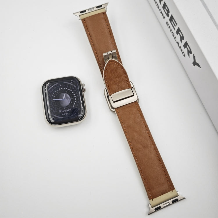 For Apple Watch Series 6 40mm Rhombus Pattern Magnetic Square Buckle Leather Watch Band(Dark Coffee) by bashfashion