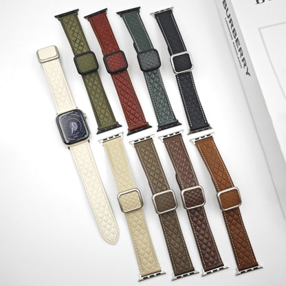 For Apple Watch Ultra 2 49mm Rhombus Pattern Magnetic Square Buckle Leather Watch Band(Army Green) by bashfashion