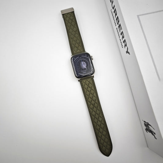 For Apple Watch SE 2023 40mm Rhombus Pattern Magnetic Folding Buckle Leather Watch Band(Army Green) by bashfashion