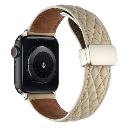 For Apple Watch Ultra 2 49mm Rhombus Pattern Magnetic Folding Buckle Leather Watch Band(Starlight Color) by bashfashion
