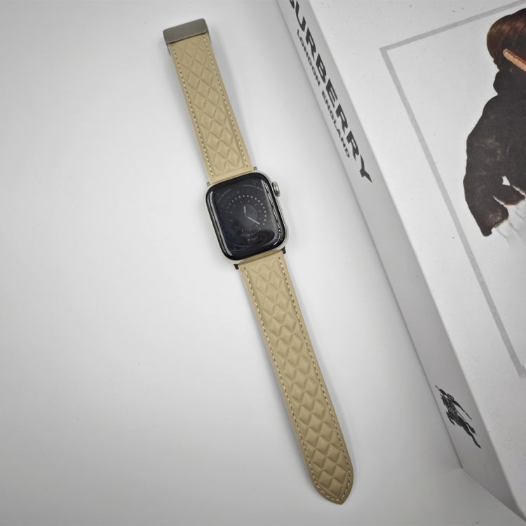 For Apple Watch Ultra 2 49mm Rhombus Pattern Magnetic Folding Buckle Leather Watch Band(Starlight Color) by bashfashion