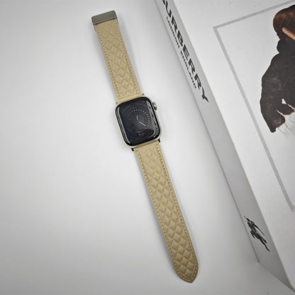 For Apple Watch Ultra 2 49mm Rhombus Pattern Magnetic Folding Buckle Leather Watch Band(Starlight Color) by bashfashion