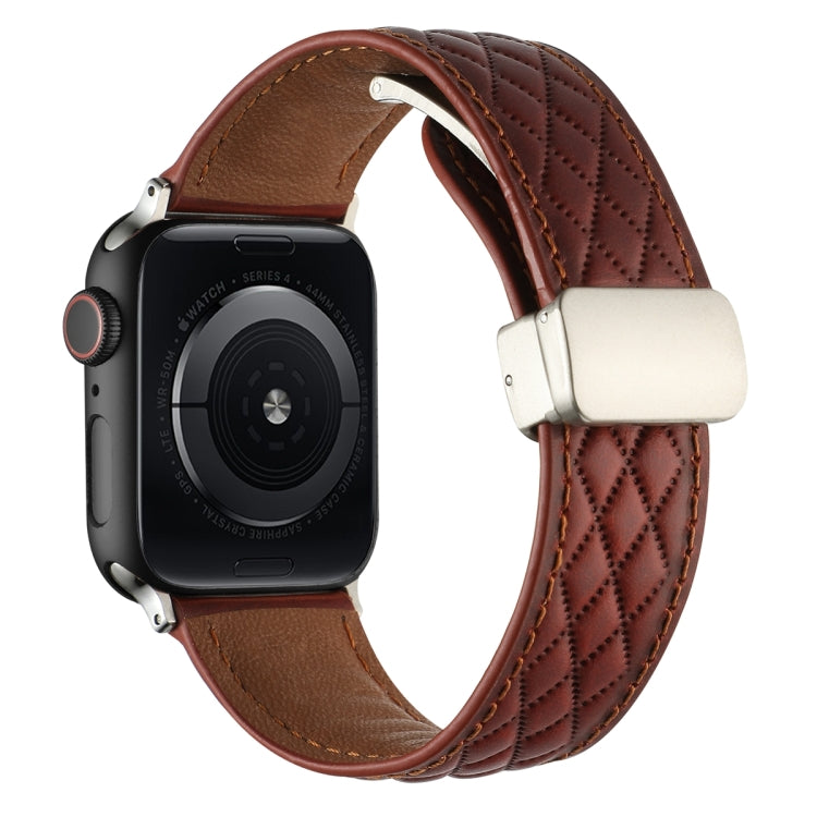For Apple Watch Ultra 2 49mm Rhombus Pattern Magnetic Folding Buckle Leather Watch Band(Red) by bashfashion