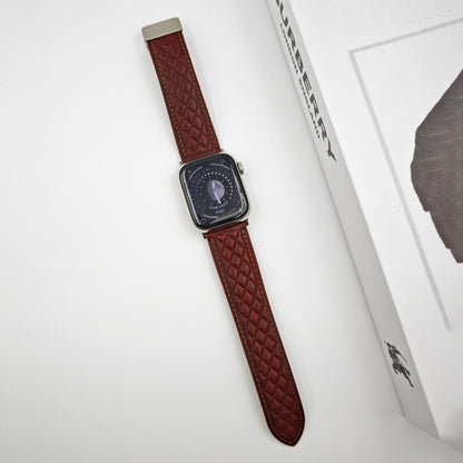 For Apple Watch Series 9 41mm Rhombus Pattern Magnetic Folding Buckle Leather Watch Band(Red) by bashfashion