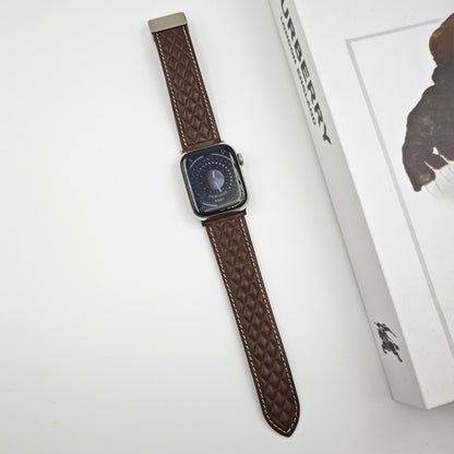 For Apple Watch Ultra 49mm Rhombus Pattern Magnetic Folding Buckle Leather Watch Band(Dark Coffee) by bashfashion