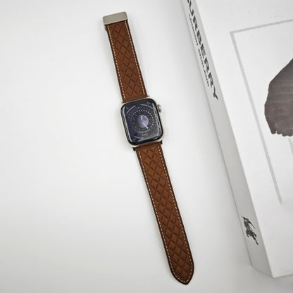 For Apple Watch SE 2022 40mm Rhombus Pattern Magnetic Folding Buckle Leather Watch Band(Dark Brown) by bashfashion
