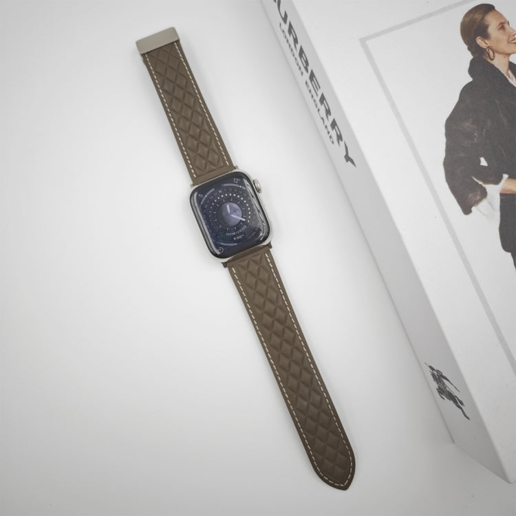 For Apple Watch Series 3 42mm Rhombus Pattern Magnetic Folding Buckle Leather Watch Band(Brown) by bashfashion