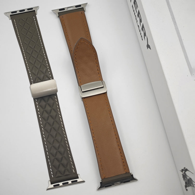 For Apple Watch Ultra 2 49mm Rhombus Pattern Magnetic Folding Buckle Leather Watch Band(Creamy White) by bashfashion