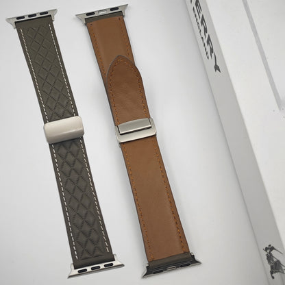 For Apple Watch Ultra 49mm Rhombus Pattern Magnetic Folding Buckle Leather Watch Band(Dark Coffee) by bashfashion