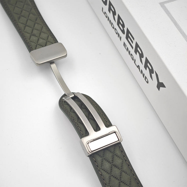 For Apple Watch Series 8 45mm Rhombus Pattern Magnetic Folding Buckle Leather Watch Band(Creamy White) by bashfashion