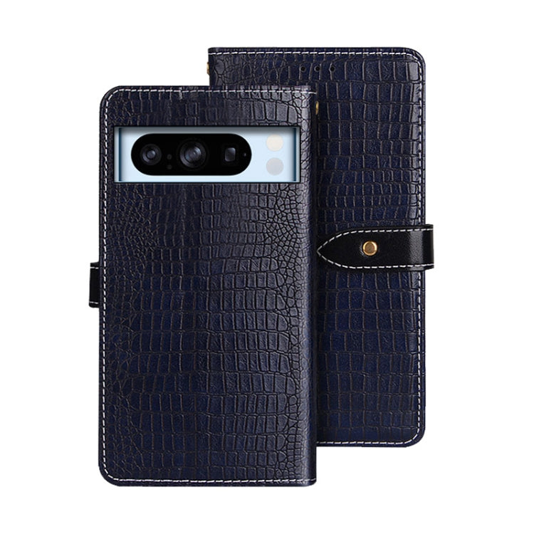 For Google Pixel 8 idewei Crocodile Texture Leather Phone Case(Dark Blue) by idewei