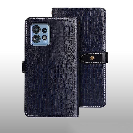 For Motorola Edge 40 Pro 5G idewei Crocodile Texture Leather Phone Case(Dark Blue) by idewei