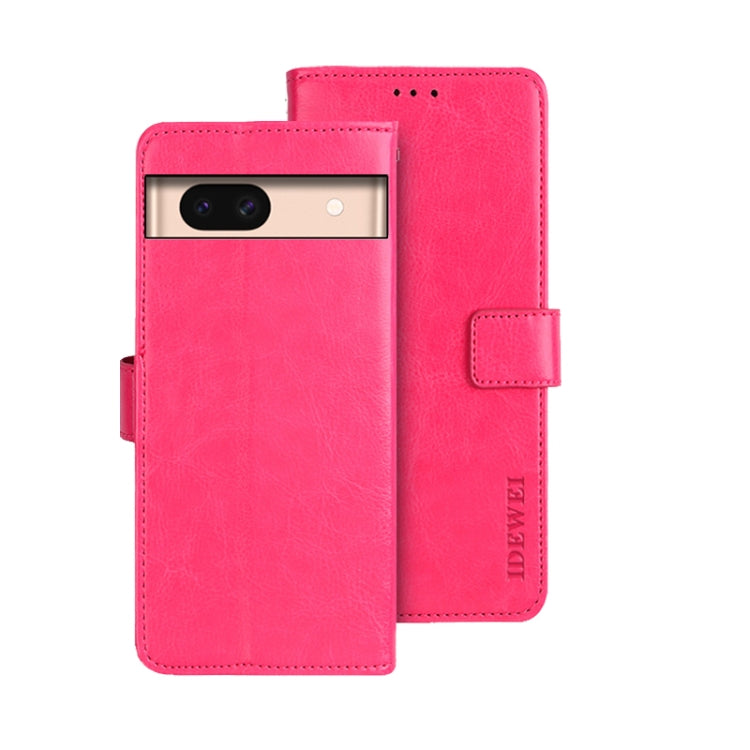 For Google Pixel 8a idewei Crazy Horse Texture Leather Phone Case(Rose Red) by idewei
