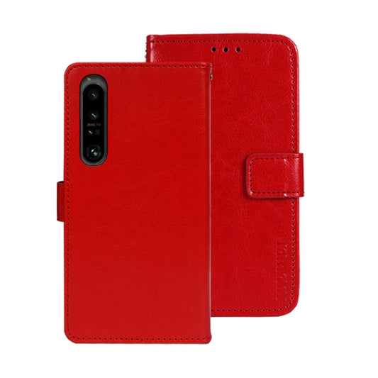For Sony Xperia 1 V idewei Crazy Horse Texture Leather Phone Case with Holder(Red) by idewei