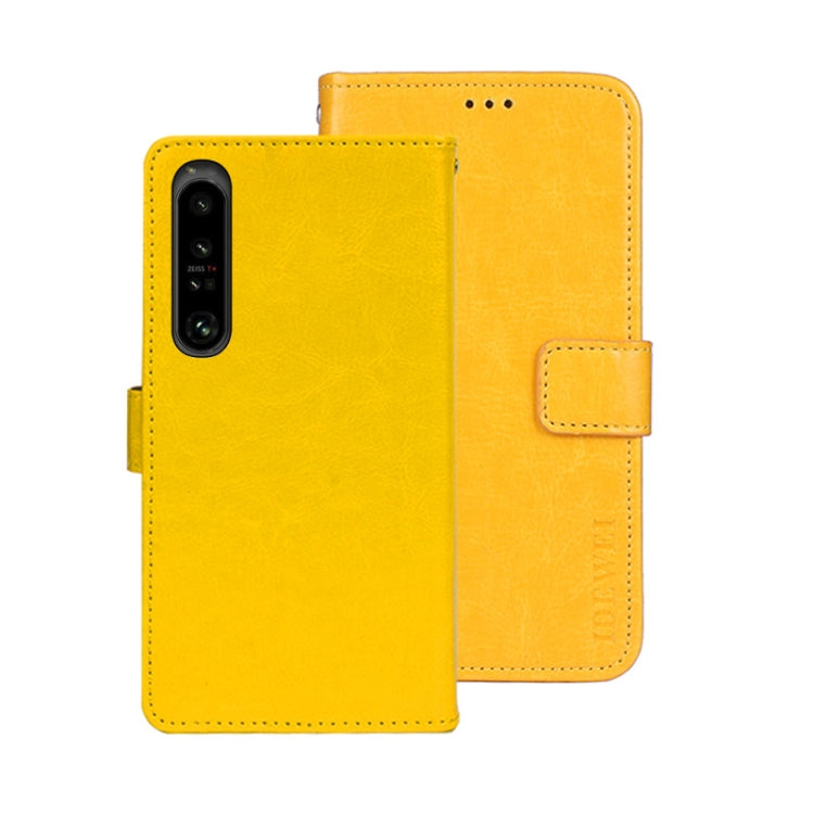 For Sony Xperia 1 V idewei Crazy Horse Texture Leather Phone Case with Holder(Yellow) by idewei