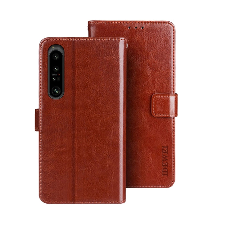 For Sony Xperia 1 V idewei Crazy Horse Texture Leather Phone Case with Holder(Brown) by idewei