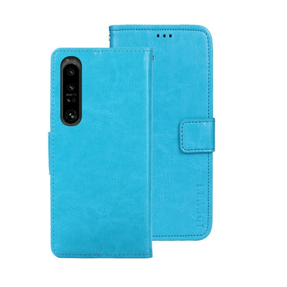 For Sony Xperia 1 V idewei Crazy Horse Texture Leather Phone Case with Holder(Sky Blue) by idewei