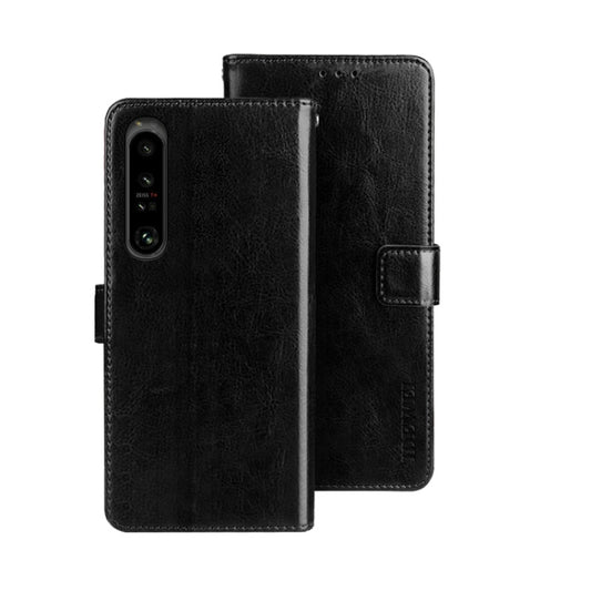 For Sony Xperia 1 V idewei Crazy Horse Texture Leather Phone Case with Holder(Black) by idewei