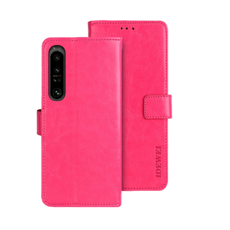 For Sony Xperia 1 V idewei Crazy Horse Texture Leather Phone Case with Holder(Rose Red) by idewei