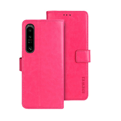 For Sony Xperia 1 V idewei Crazy Horse Texture Leather Phone Case with Holder(Rose Red) by idewei