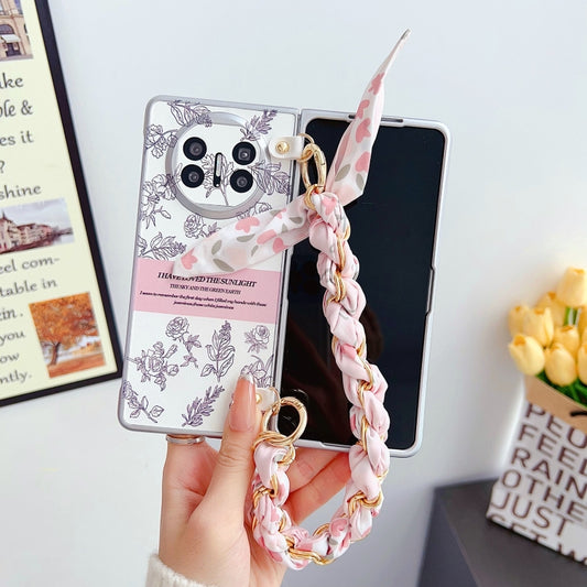 For Huawei Mate X5 Pearlescent Paint Painted PC Phone Case with DIY Scarf Bracelet(Sketch Flower) by bashfashion