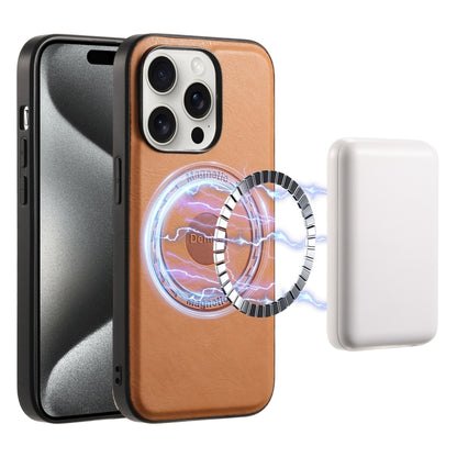 For iPhone 15 Pro Max Denior Cowhide Texture Leather MagSafe Phone Case(Khaki) by Denior