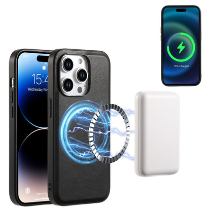 For iPhone 15 Pro Denior Cowhide Texture Leather MagSafe Phone Case(Black) by Denior