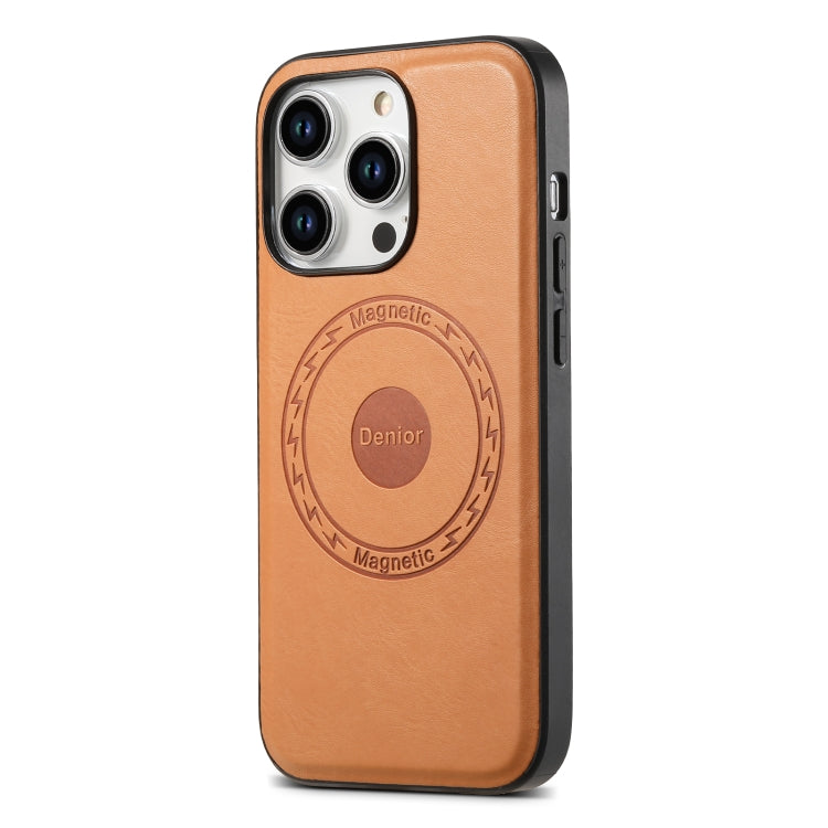 For iPhone 15 Pro Denior Cowhide Texture Leather MagSafe Phone Case(Khaki) by Denior