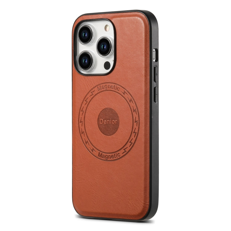 For iPhone 15 Pro Denior Cowhide Texture Leather MagSafe Phone Case(Brown) by Denior