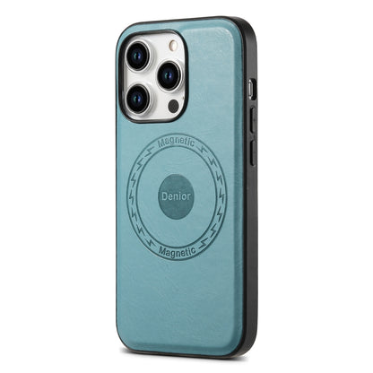 For iPhone 14 Plus Denior Cowhide Texture Leather MagSafe Phone Case(Blue) by Denior