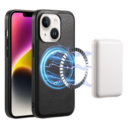 For iPhone 14 Plus Denior Cowhide Texture Leather MagSafe Phone Case(Black) by Denior