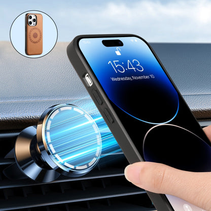 For iPhone 14 Pro Denior Cowhide Texture Leather MagSafe Phone Case(Khaki) by Denior