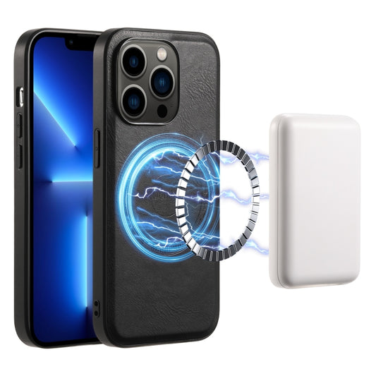 For iPhone 13 Pro Denior Cowhide Texture Leather MagSafe Phone Case(Black) by Denior