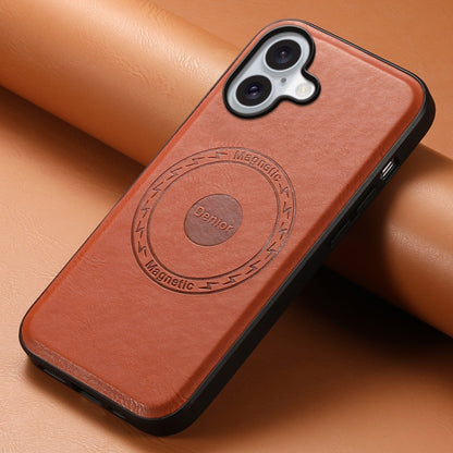 For iPhone 16 Denior Cowhide Texture Leather MagSafe Phone Case(Brown) by Denior