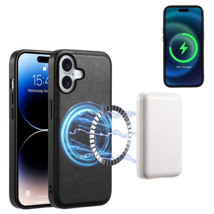 For iPhone 16 Plus Denior Cowhide Texture Leather MagSafe Phone Case(Black) by Denior