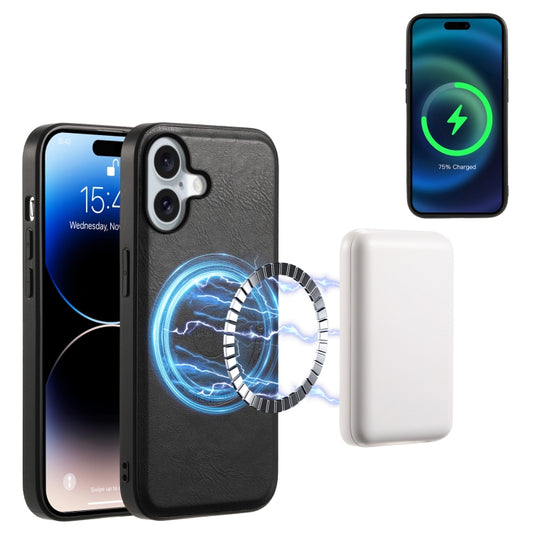 For iPhone 16 Plus Denior Cowhide Texture Leather MagSafe Phone Case(Black) by Denior