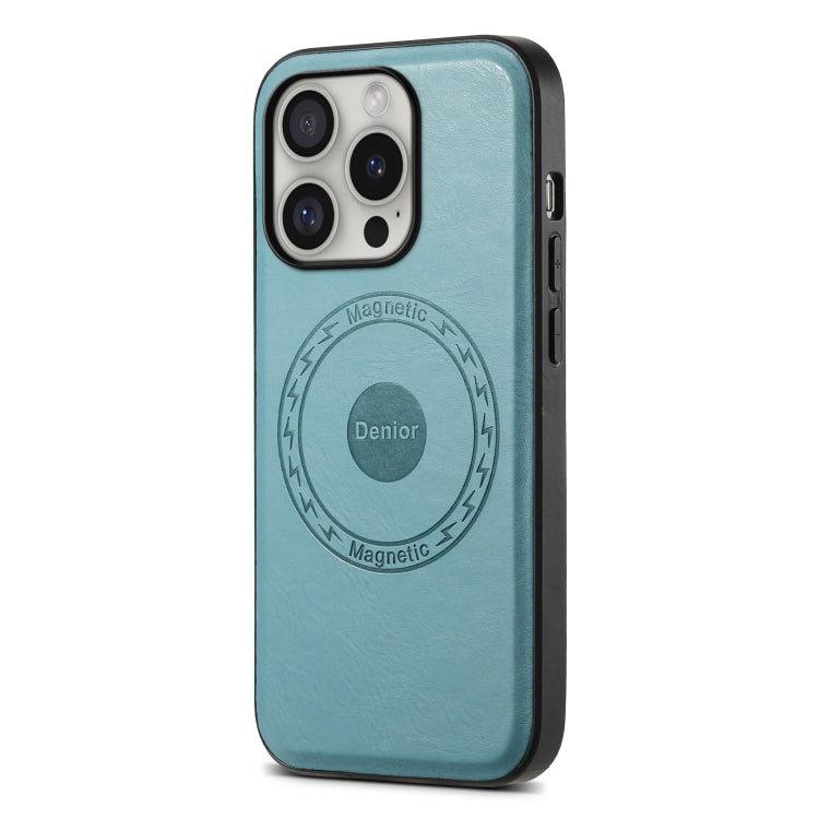 For iPhone 16 Pro Denior Cowhide Texture Leather MagSafe Phone Case(Blue) by Denior