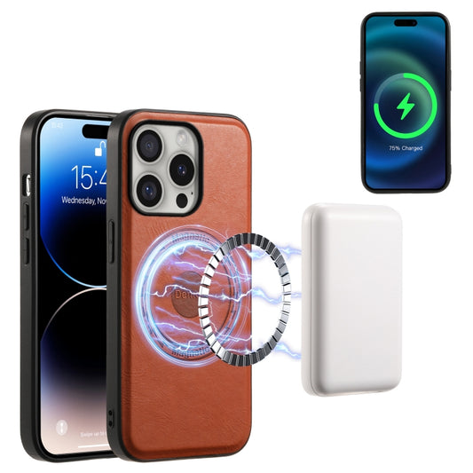 For iPhone 16 Pro Max Denior Cowhide Texture Leather MagSafe Phone Case(Brown) by Denior