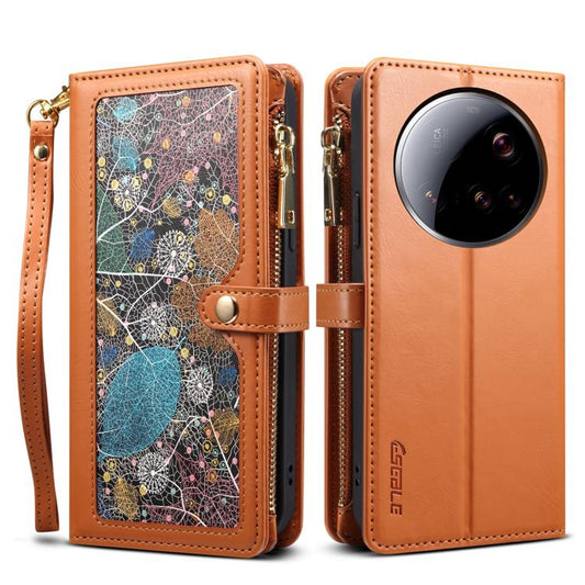 For Xiaomi 15 Ultra ESEBLE Star Series Lanyard Zipper Wallet RFID Leather Phone Case(Brown) by ESEBLE