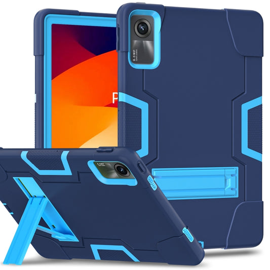 For Xiaomi Redmi Pad SE 11 2023 Contrast Color Silicone Hybrid PC Tablet Case with Holder(Navy Blue Blue) by bashfashion